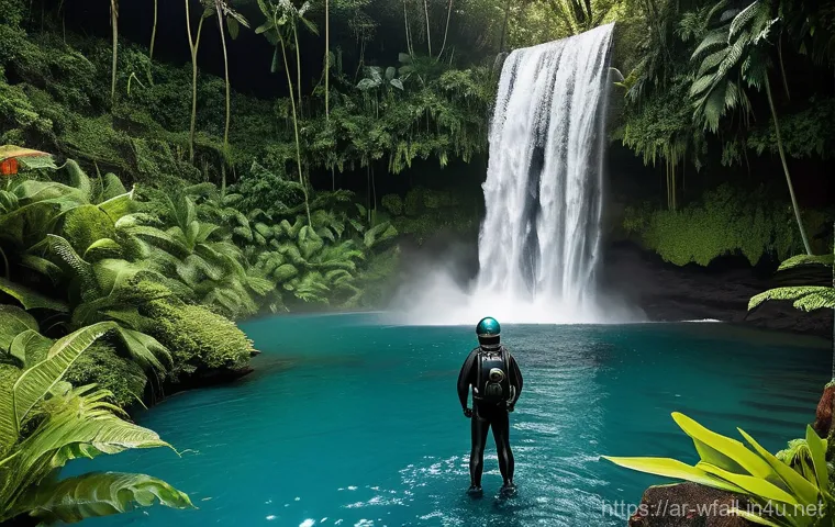 폭포에서 하는 스쿠버다이빙 - **Prompt:** A serene underwater scene at the base of a powerful waterfall. Sunlight filters through ... 폭포에서 하는 스쿠버다이빙 - **Prompt:** A serene underwater scene at the base of a powerful waterfall. Sunlight filters through ...