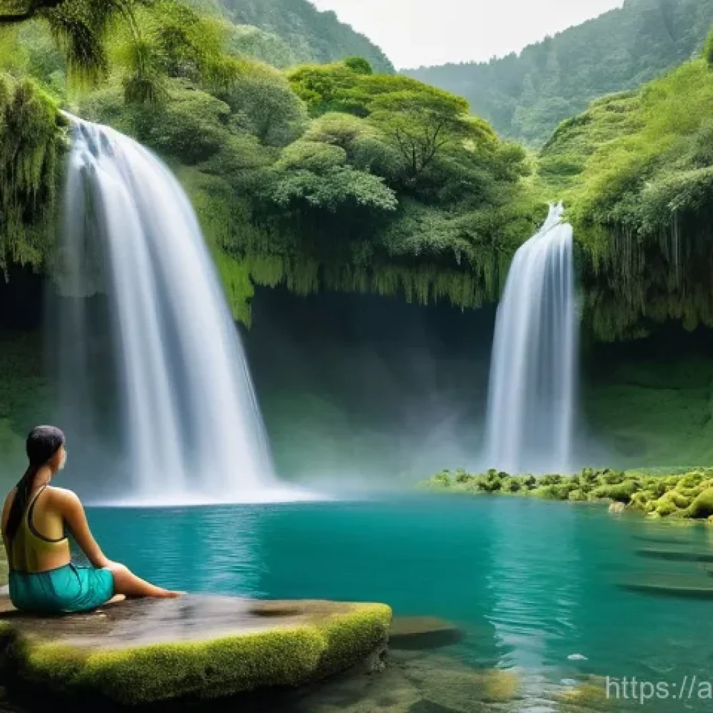 폭포 근처 온천 여행 - **A Serene Oasis of Contrast:** A breathtaking panoramic view showcasing a powerful, majestic waterf...