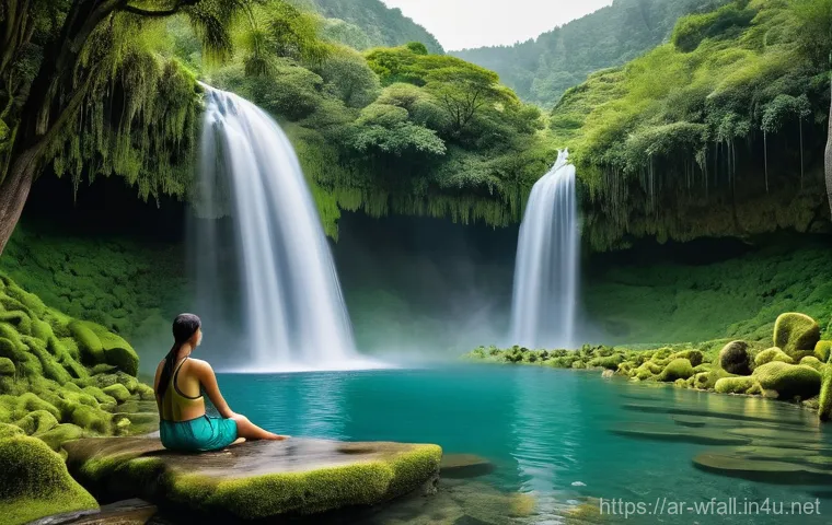 폭포 근처 온천 여행 - **A Serene Oasis of Contrast:** A breathtaking panoramic view showcasing a powerful, majestic waterf...